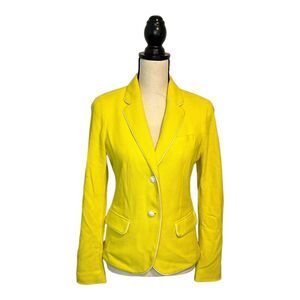 Gap The Academy Cotton Blazer Lined Jacket Womens Size 2 Yellow White Piping